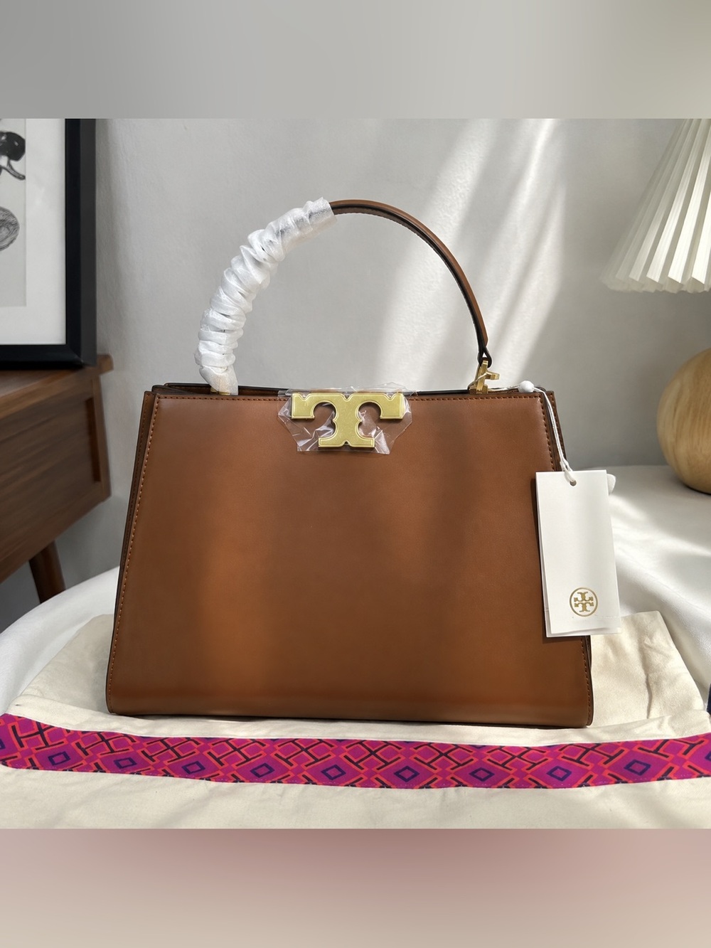 Tory Burch Brown Leather Top-Handle Satchel with Gold Hardware
